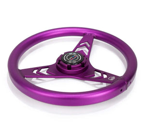 NRG Aluminum Steering Wheel 330mm - Arow Cutout - Ergonomic Grip - Anadized Purple
