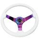 NRG Reinforced Steering Wheel (350mm) Dark Wood Grain - 3in Deep - Black 3-Spoke Center