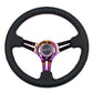 NRG Reinforced Steering Wheel (350mm / 3in. Deep) Blk Leather/Red Stitch w/Neochrome Slits