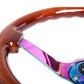 NRG Reinforced Steering Wheel (350mm / 3in. Deep) Classic Dark Wood w/4mm Neochrome Solid 3-Spoke