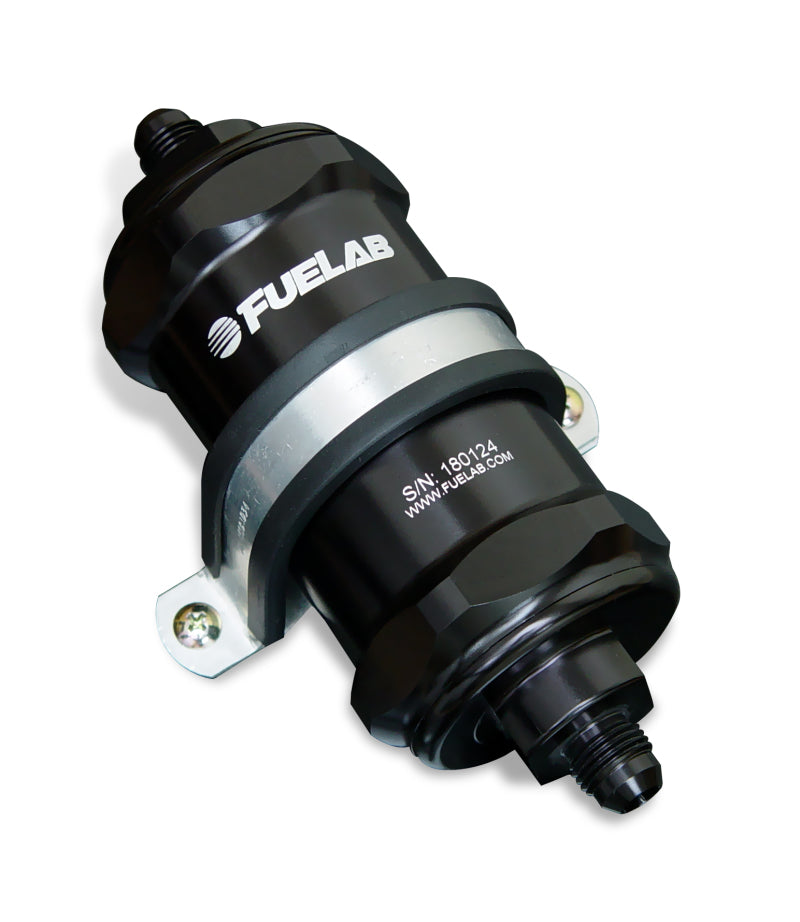 Fuelab 818 In-Line Fuel Filter Standard -6AN In/Out 40 Micron Stainless - Black