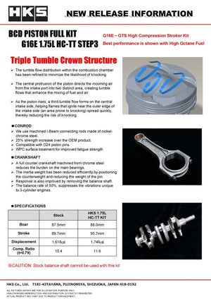 HKS 23-24 Toyota GR Corolla G16E BCD Piston Kit