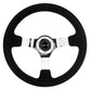 NRG Reinforced Steering Wheel (350mm / 3in. Deep) Blk Suede w/Red BBall Stitch & Chrome 3-Spoke