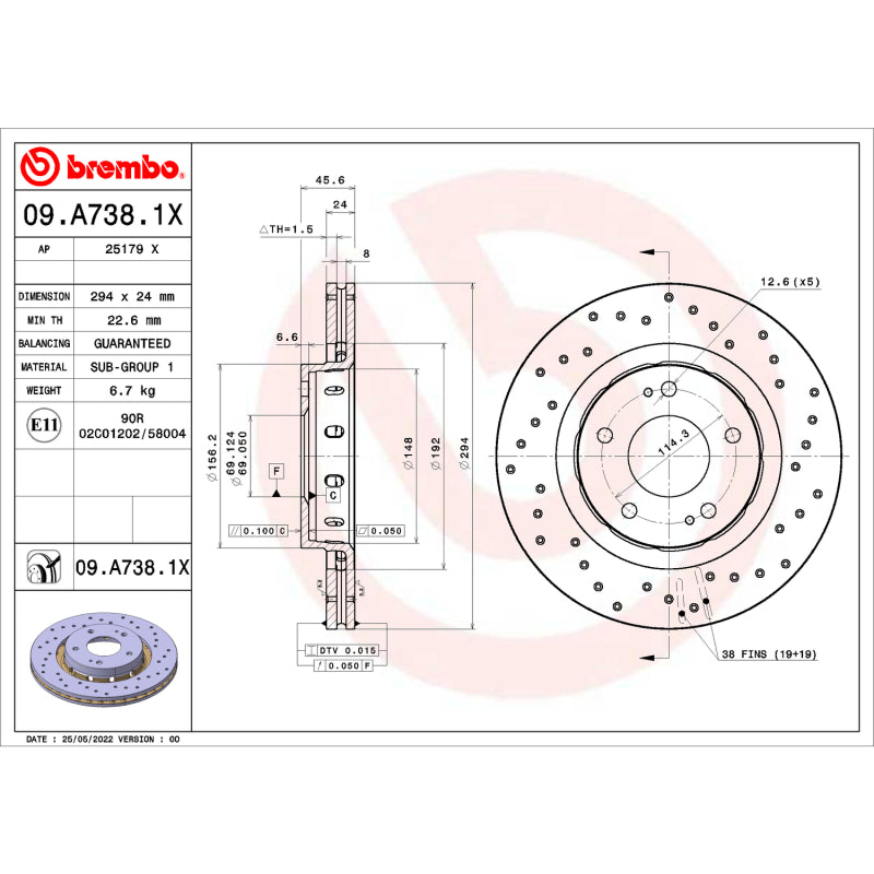 Brembo OE 09-15 Mitsubishi Lancer/04-06 Outlander Drilled Xtra Brake Disc - Front
