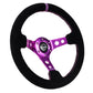 NRG Reinforced Steering Wheel (350mm / 3in. Deep) Black Suede w/Purple Center & Purple Stitching