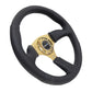 NRG Reinforced Steering Wheel (350mm / 2.5in. Deep) Leather Race Comfort Grip w/4mm Gold Spokes