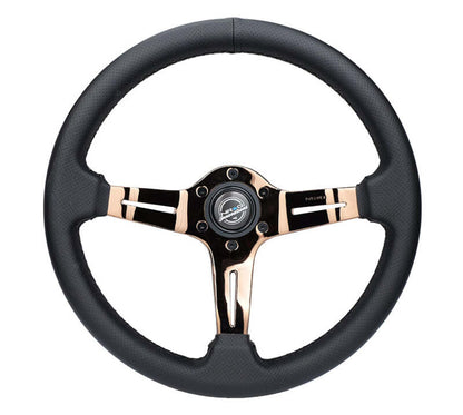 NRG Light Weight Gaming Steering Wheel - Splitz 350mm 3 Rose Gold Spokes Slits - Leather