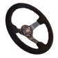 NRG Reinforced Steering Wheel (350mm / 3in. Deep) Blk Suede w/Blk BBall Stitch (Odi Bakchis Edition)