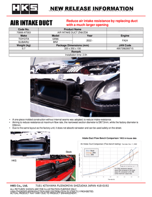HKS Air Intake Duct ZN8/ZD8