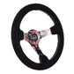 NRG Reinforced Steering Wheel (350mm) 3in Deep Pink Sakura Floral Solid Spoke - Black Suede/Stitch