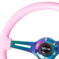 NRG Classic Wood Grain Steering Wheel (350mm) Solid Pink Painted Grip w/Neochrome 3-Spoke Center