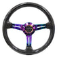 NRG Carbon Fiber Steering Wheel (350mm / 1.5in. Deep) Neochrome 3-Spoke Design w/Slit Cuts