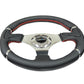 NRG Reinforced Steering Wheel (320mm) Blk Leather/Red Stitching w/Chrome 3-Spoke Center