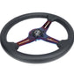 NRG Light Weight Gaming Steering Wheel - 350mm 3 NeoChrome Silver Spokes Perforated Leather