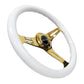 NRG Classic Wood Grain Steering Wheel (350mm) White Grip w/Chrome Gold 3-Spoke Center