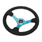 NRG Reinforced Suede Steering Wheel (350mm / 3in. Deep) Hydro Dipped Blossom Floral w/ Teal Stitch