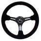 NRG Reinforced Steering Wheel (350mm / 3in. Deep) Blk Suede w/Red Stitching & 5mm Spokes w/Slits