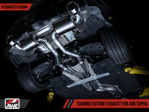 AWE Tuning 2020 Toyota Supra A90 Resonated Touring Edition Exhaust - 5in Chrome Silver Tips