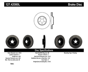 StopTech 06-07 350Z / 05-07 G35 exp Sport/ 06-07 G35X SportStop Slotted & Drilled Front Left Rotor