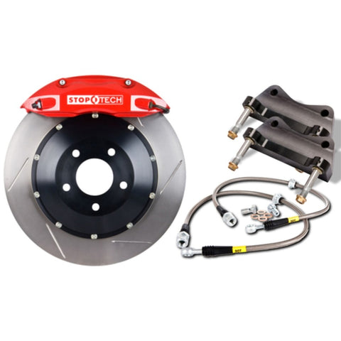 StopTech 90-96 300zx Front BBK w/ Red ST-40 Calipers Slotted 332x32 Rotors Pads and SS Lines